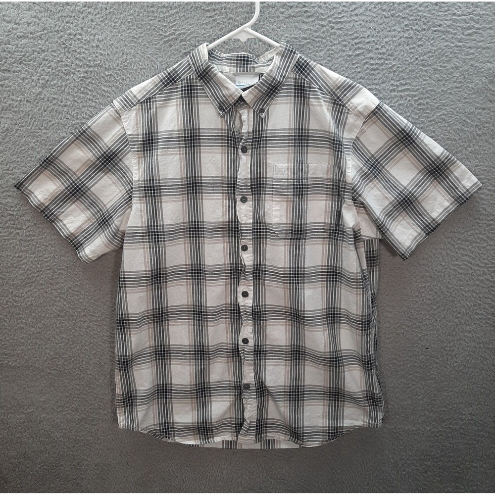 Columbia Shirt Adult Medium White Gray Plaid Outdoors Hiking Camping Workwear
